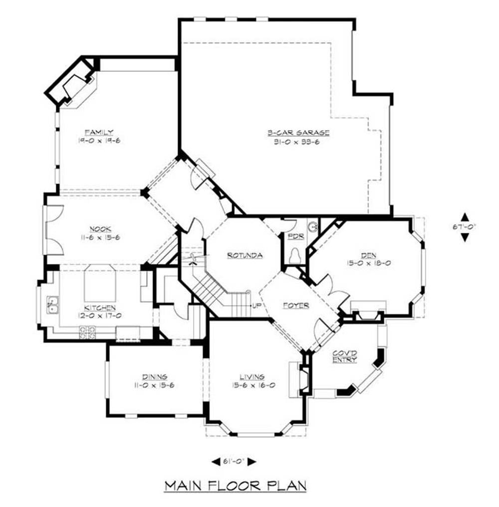 Floor Plan Main Level of Shingle Plan #115-1256